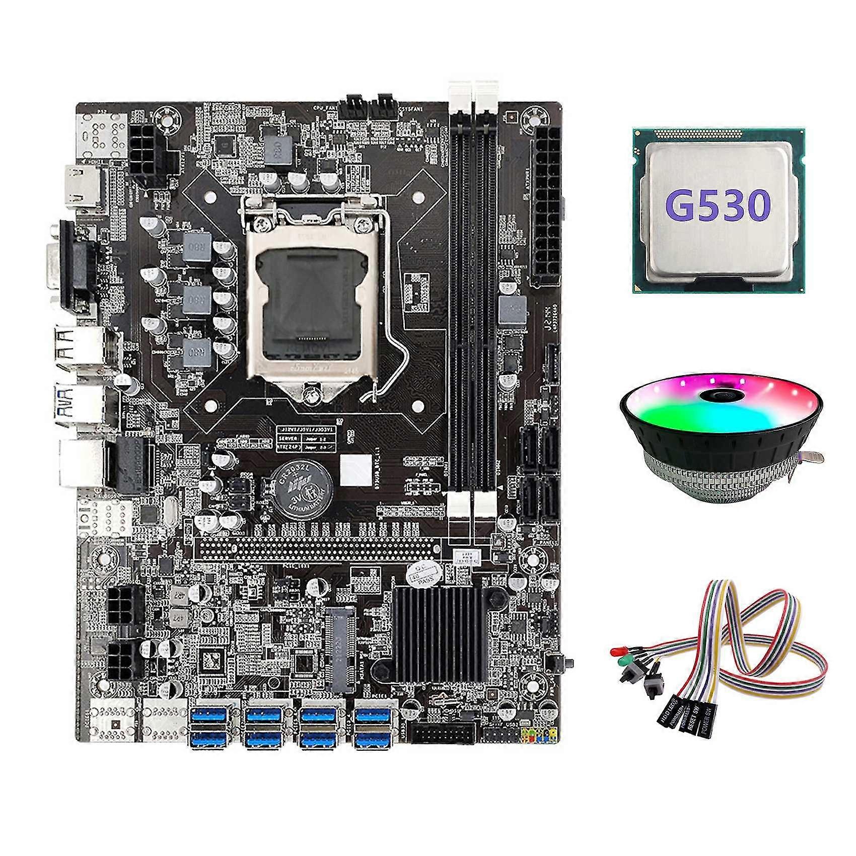B75 Eth Mining Motherboard 8xpcie To Usb+g530 Cpu+dual Switch Cable With Light+rgb Fan Lga1155 B75