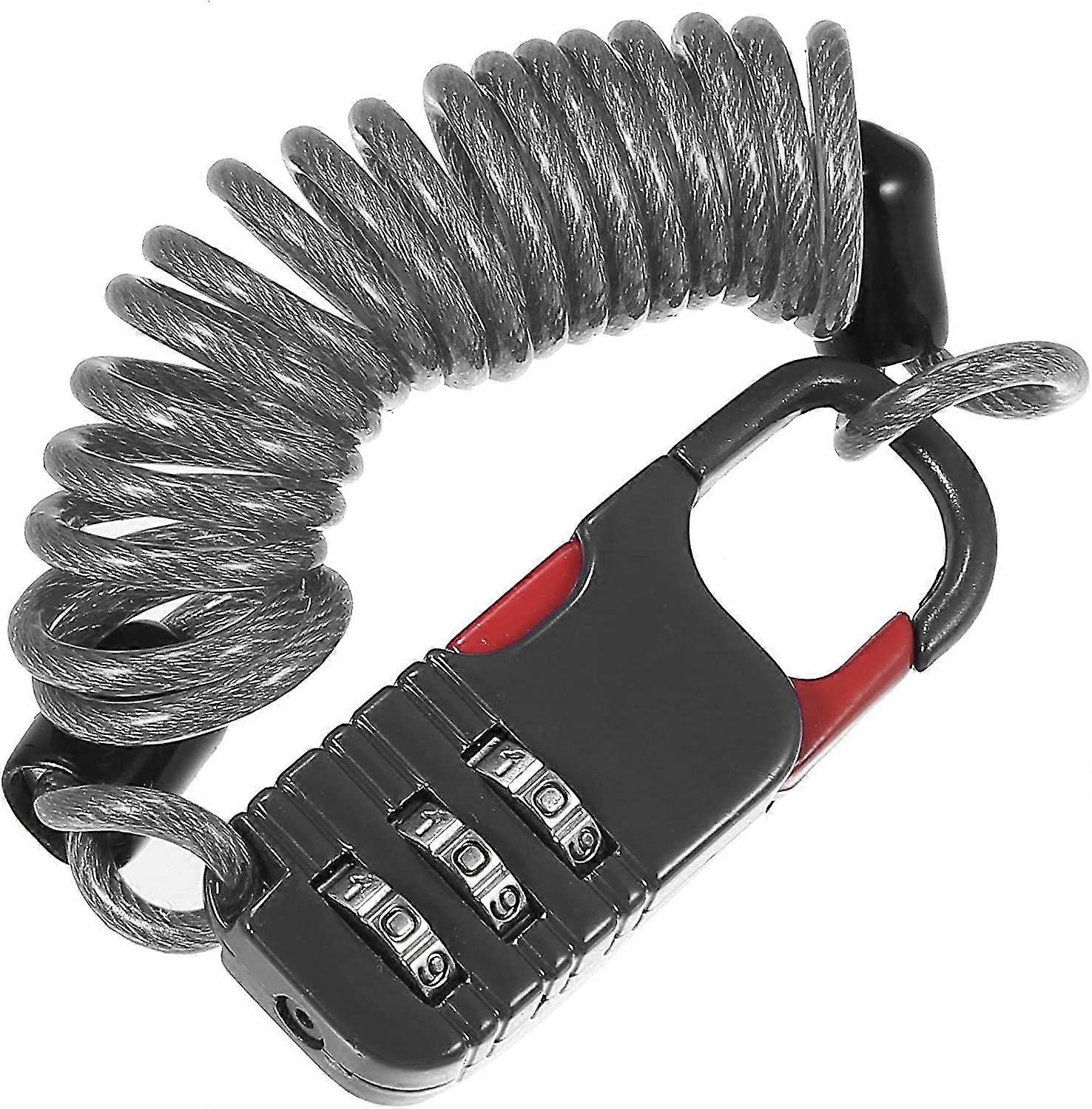 Helmet Lock Portable With 3 Digit Resettable Combination Cableblack 1pcs