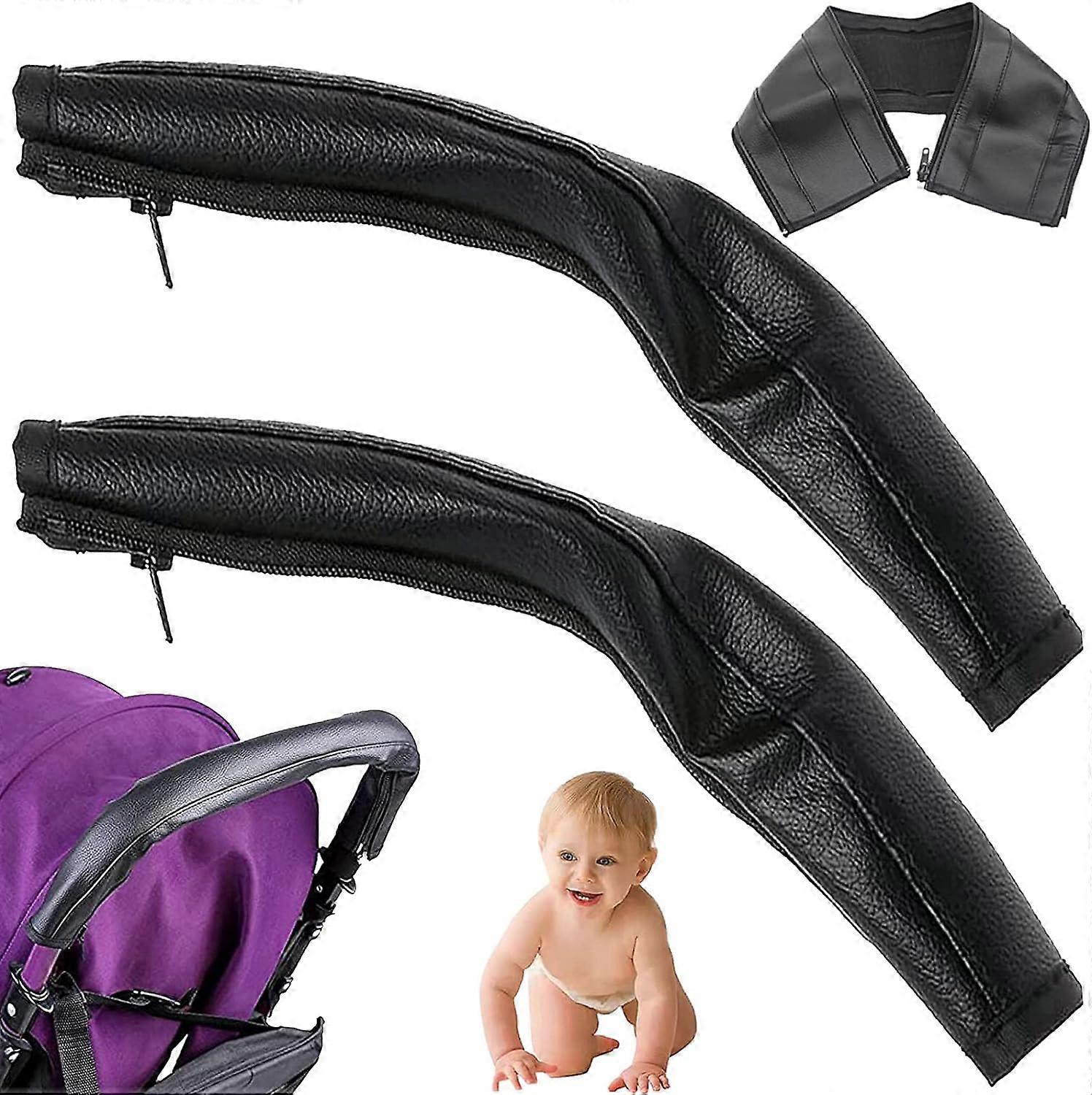 2 Pieces Stroller Handle Protector Cover, Universal Stroller Handle Cover, PU Leather Stroller Armrest, Suitable for Most Strollers