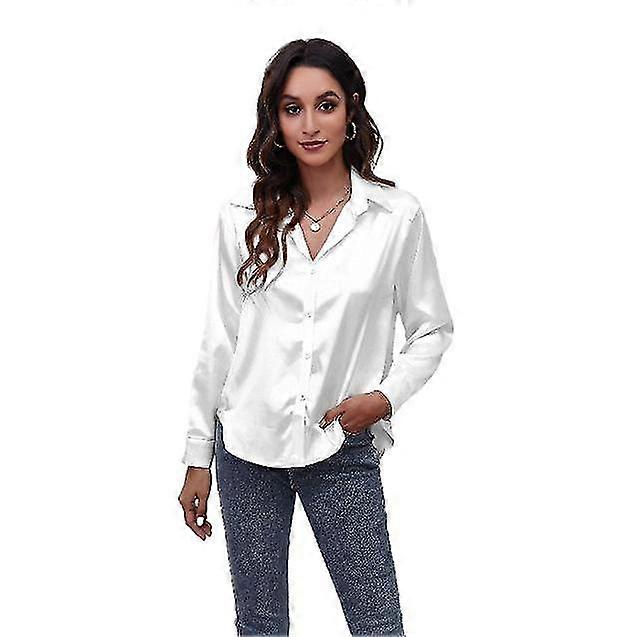 Women Luxury Silky T-shirts Long Sleeve Fashion Loose Casual Silk Like Blouse  Female Dress Shirt Wedding Party Stage Clothes | Fruugo NO
