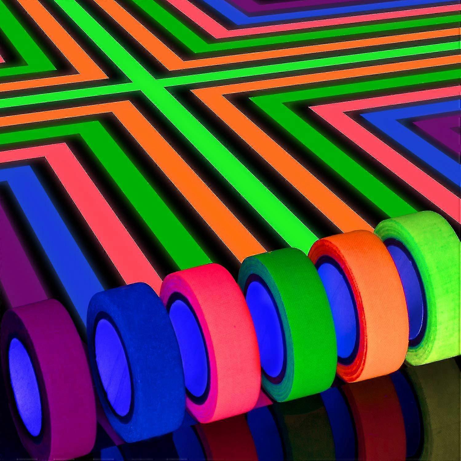 Light Up Your UV Party with 6 Colors Neon Gaffer Cloth Tape - Fluorescent UV Blacklight Glow in the Dark Tape for UV Party (15mm*5m)