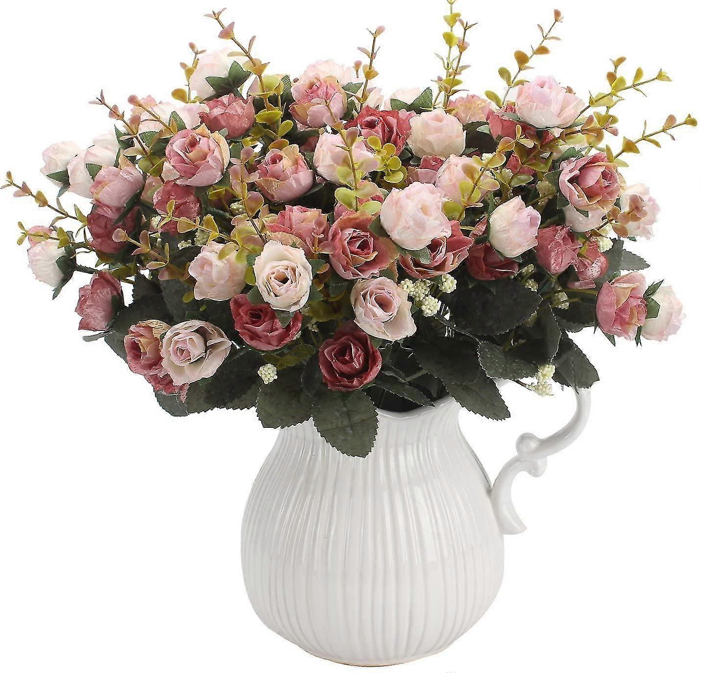 Artificial Bouquet With Artificial Roses,silk Flowers, Ideal As Decoration 2 Pieces Of Pink