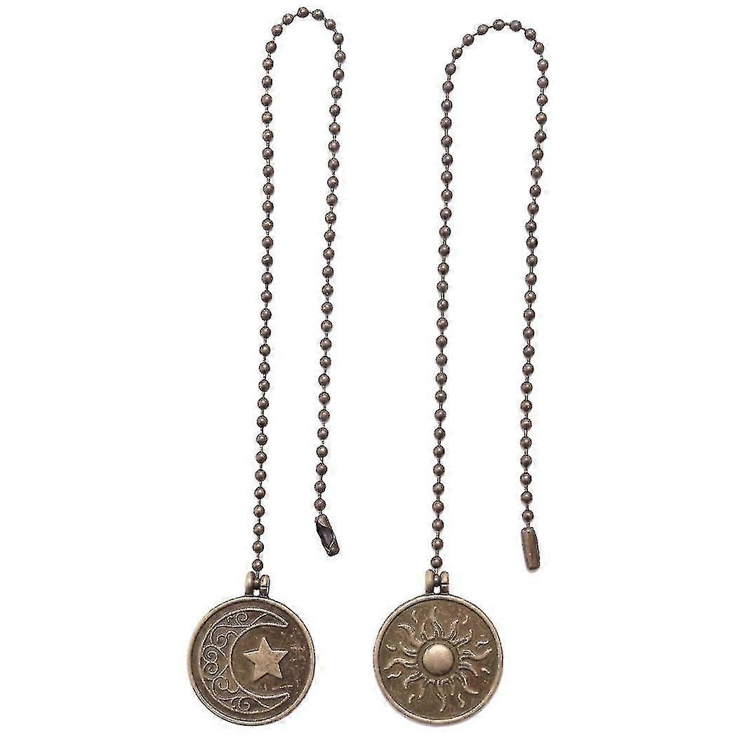 2pcs Ceiling Fan Pull Chain Set Sun & Moon Pattern Pull Chains Extension Copper Beaded Ball Fan Pul