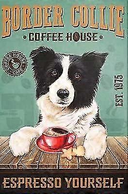 بوردر كولي القهوة القصدير علامة ملصق ريترو ستريت المرآب المنزل مقهى بار مطبخ مزرعة جدار ديكور