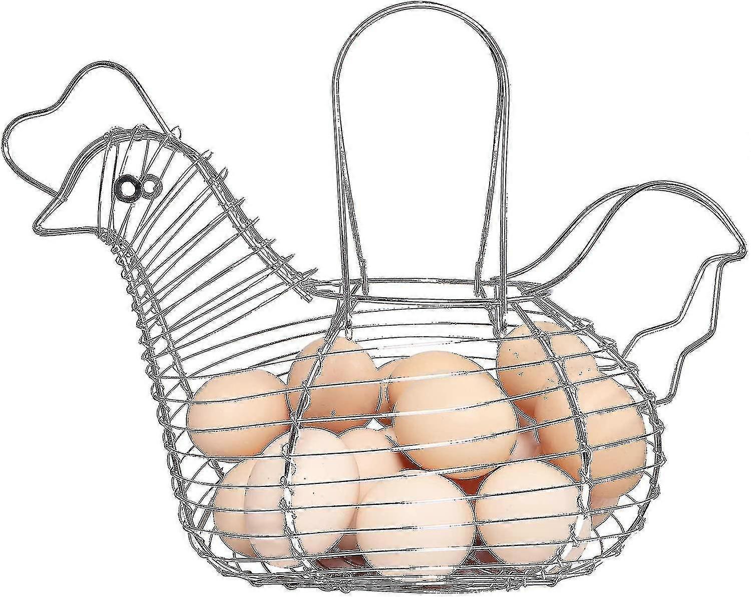 Panier à œufs en fil d’acier chromé simple et soigné avec poignée, contient 15-20 œufs, taille moyenne