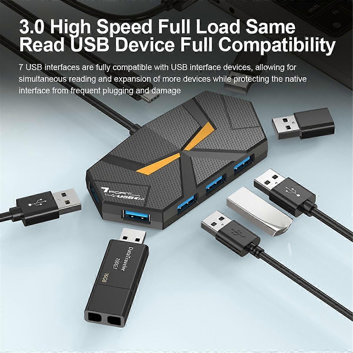7 Ports USB 3.0 HUB USB Docking Station USB Splitter Adapter 5Gbps High Speed Transmission for Laptop Computer