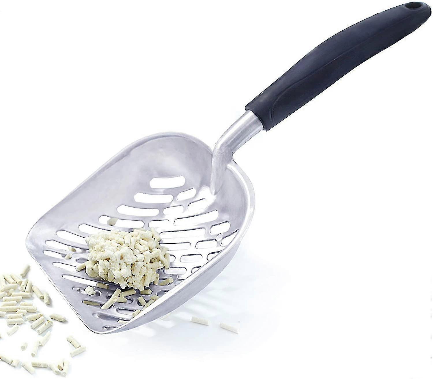 cat litter scoop, durable metal litter scoop, strainer with deep scoop and ergonomic handle, made of solid aluminum, jumbo size, navy blue