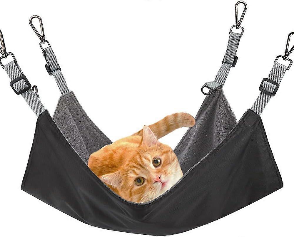 black-Cat Bed with Adjustable Straps and Hooks for Small Animals, Double Sided Hanging Swing for Cat, Ferret, Rabbit, Chinchilla, Cat, Pig