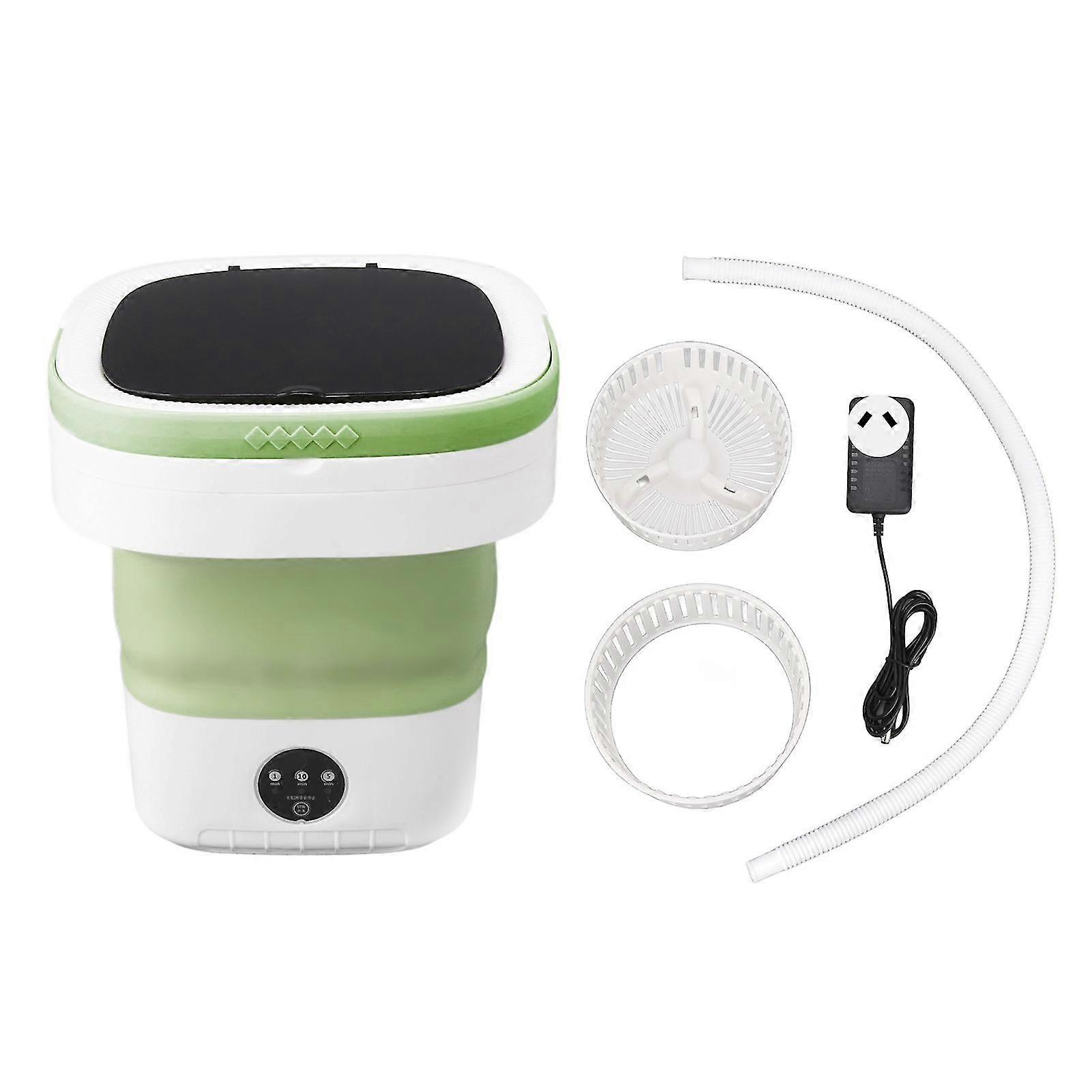 Mini Portable Foldable Washing Machine 7.5L with Soft Spin Dry and Drainage Pipe - Green (AU Plug)