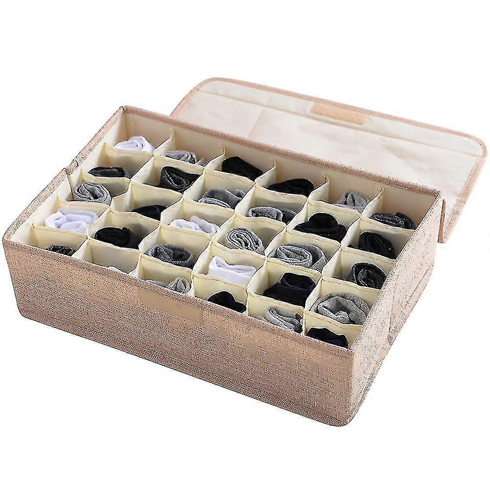 30 Grids Ties Socks Underwear Divider Wardrobe Organizer Storage Box With Lid