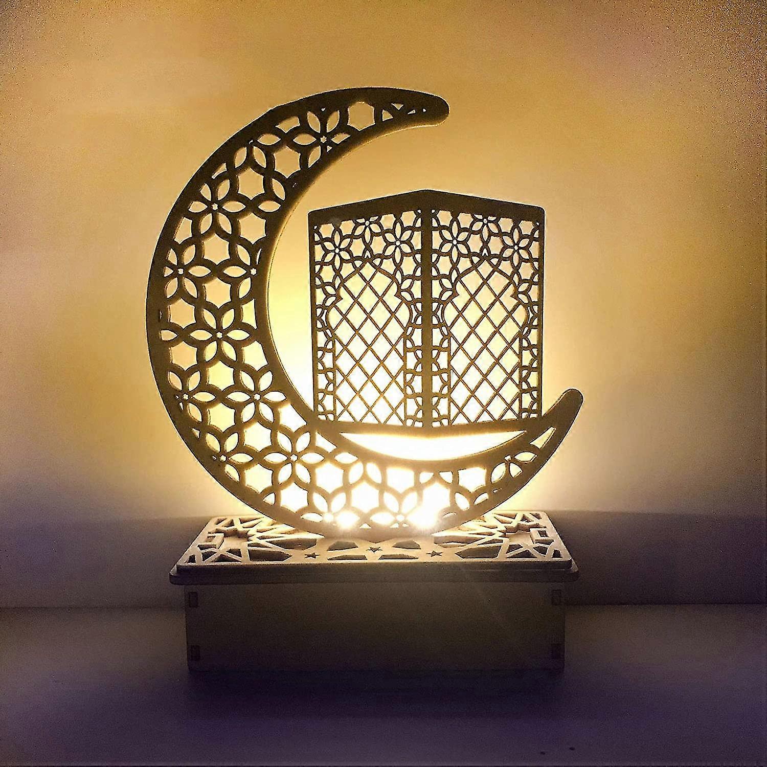 Crafts Night Light, Handmade 3d Wooden Moon Star Led Lights Decor, Ramadan Mubarak Lamp Decorations, Home Party Bedroom Eid Ornaments Gift For Muslims