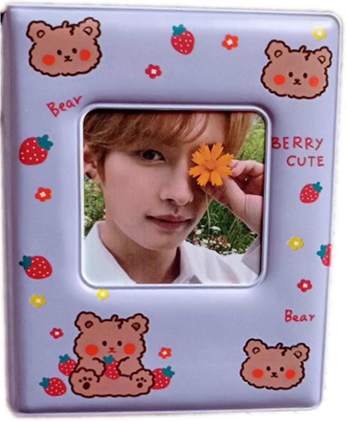 3インチKPOPフォトカードホルダーブック32ポケットパープルベアスタウベリーミニフォトアルバムHollPolaroid写真写真カードバインダーIDストレージコレクションブック