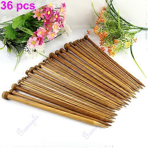 36Pcs 18 Sizes Carbonized Bamboo Smooth Single Pointed Crochet Knitting Needles