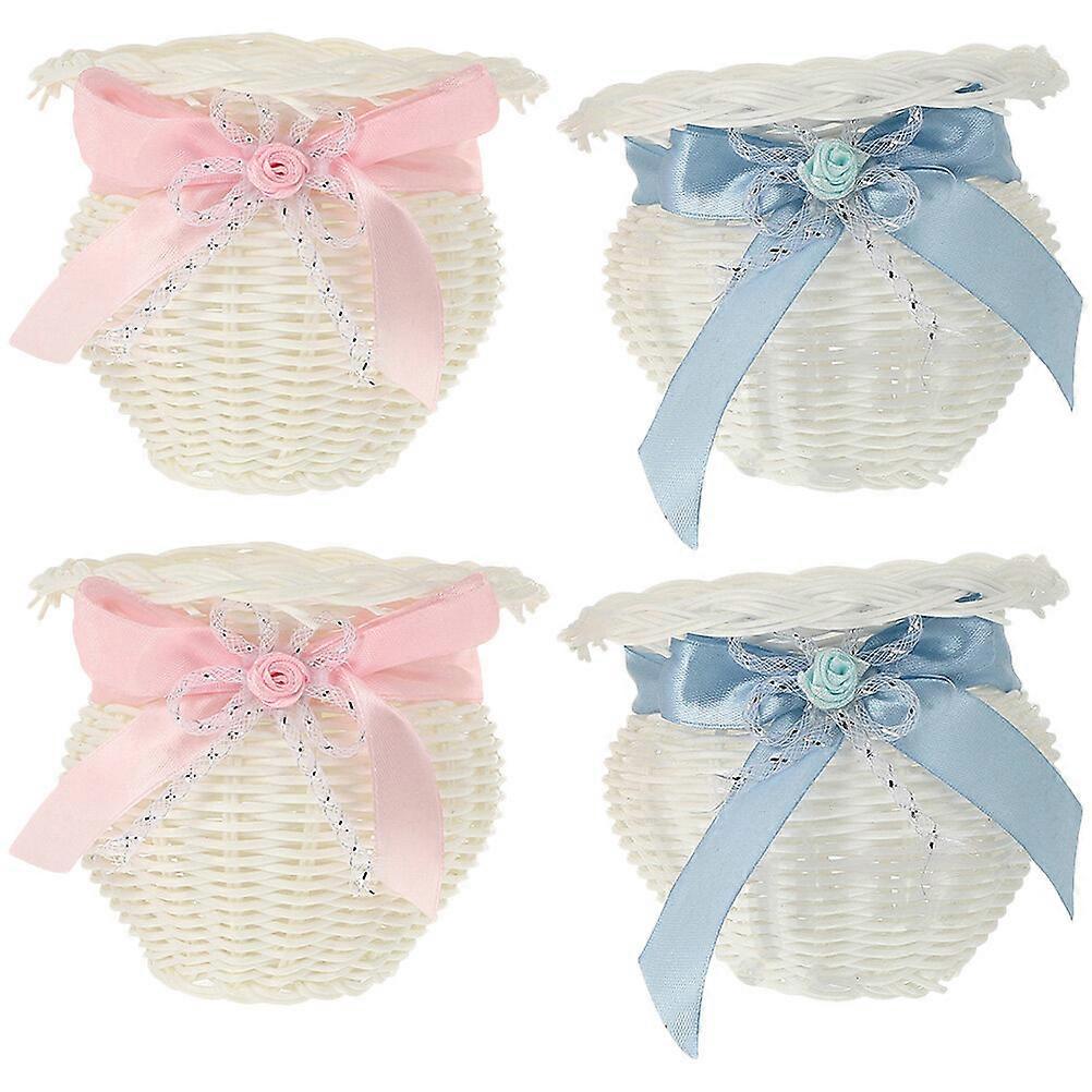 4pcs Mini Woven Baskets Gift Storage Baskets Wedding Decorative Floral Baskets