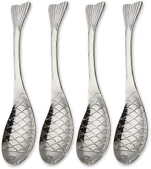 6.7" Creative (Fish) Spoons,Non-magnetic (Set of 4,Silver)