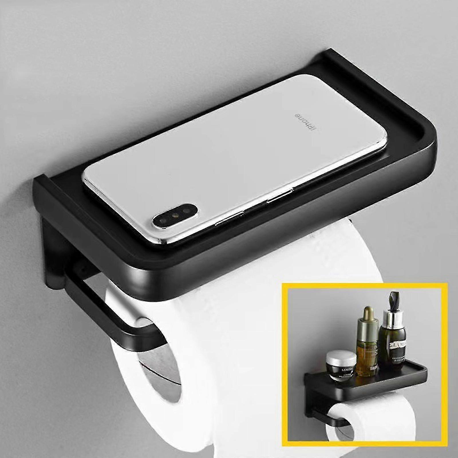 Toalettpapirholder, veggmontert toalettpapirholder med oppbevaringshylle, plassfri oppbevaringsstativ for vev