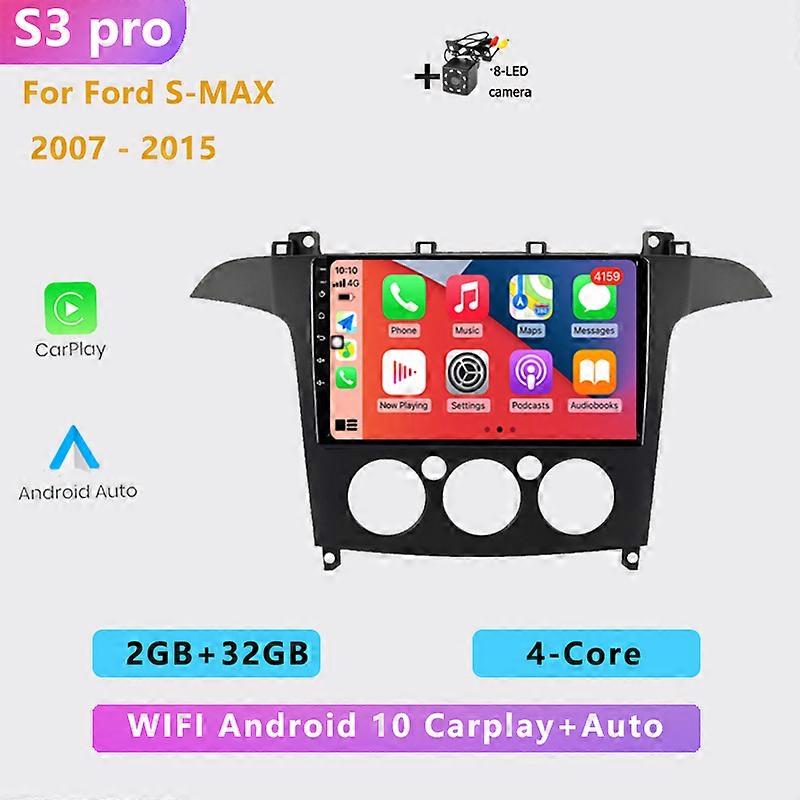 2DIN Android 10 Car Radio Stereo Multimedia Player 9 inch screen Carplay Auto BT WIFI GPS for Ford S-MAX S MAX 1 2006 - 2015