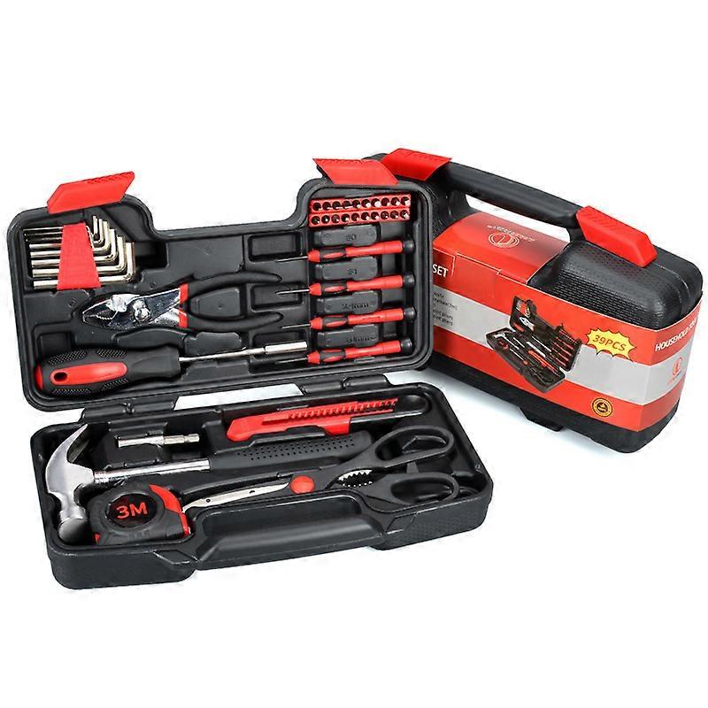 39-Piece Universal Household Tool Set - Small Basic Tool Set with Plastic Tool Box - Ideal for Students, Families and More