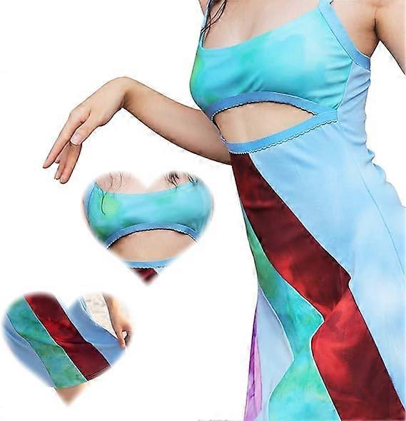 Colorat Patchwork Stripe Y2k Rochie cu spaghete cu curea spaghete