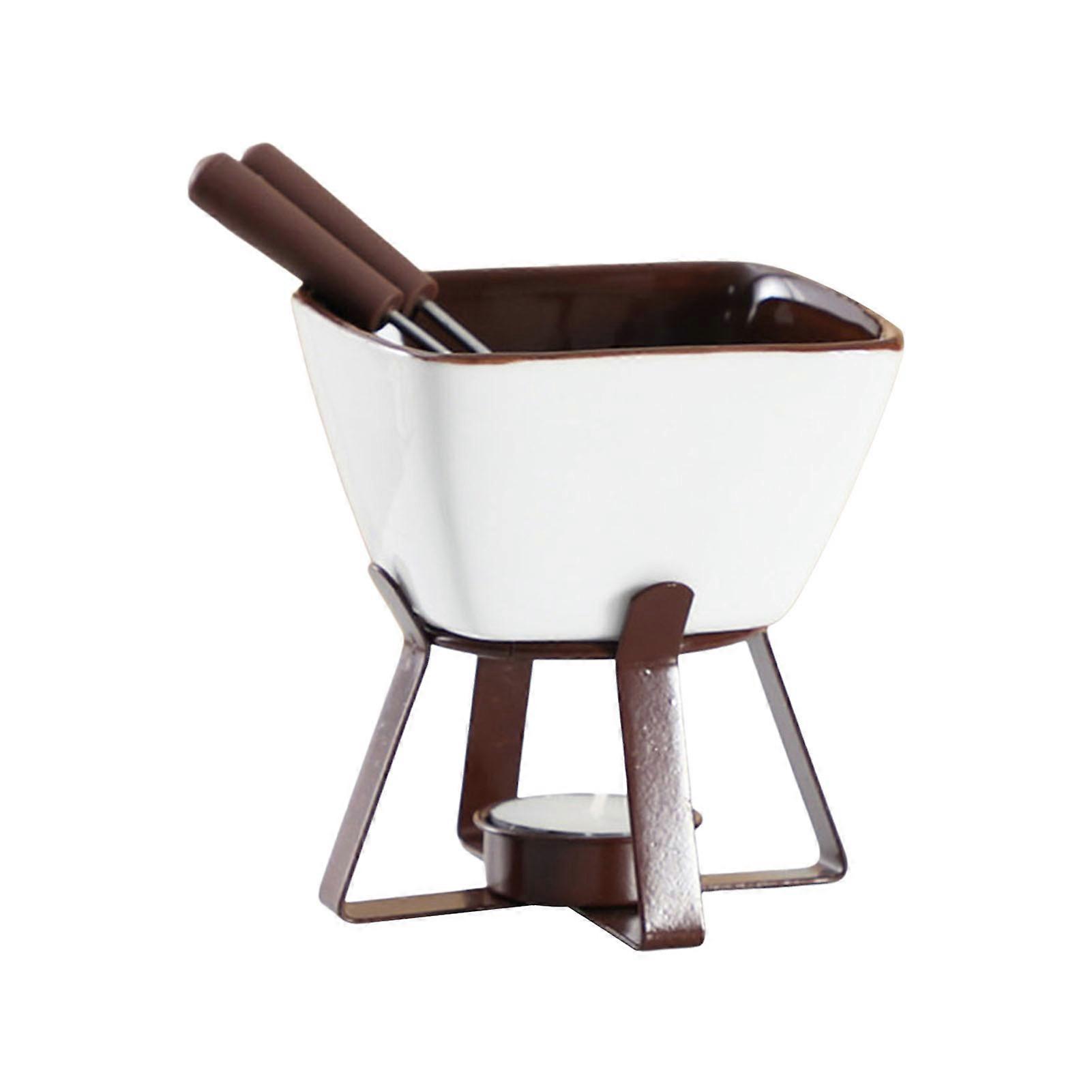 Chocolate Fondue Mugs Set with Forks 300ml Ceramic Melting Pot Set for Chocolate Cheese Butter Tealight Candle Fondue Pot