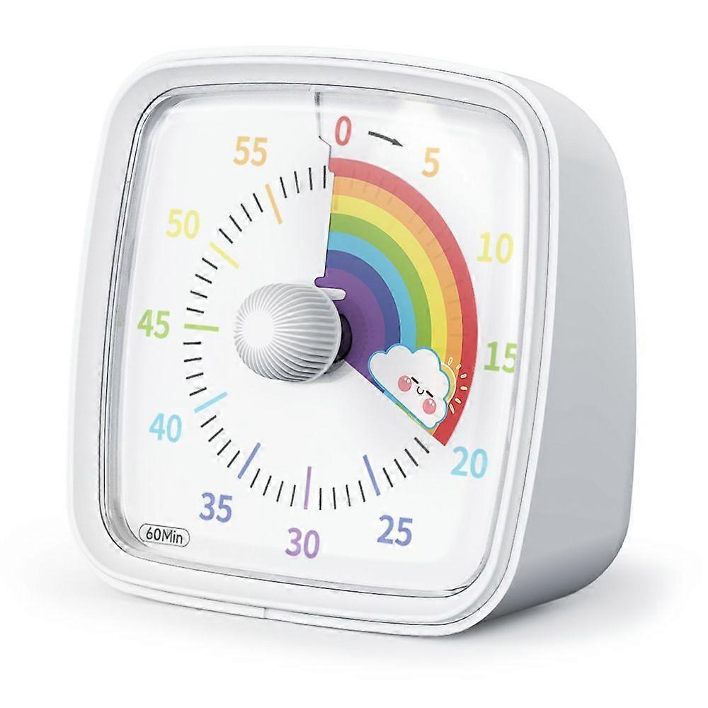 Silent 60-Minute Visual Timer with Rainbow Pattern for Classroom & Home (White)