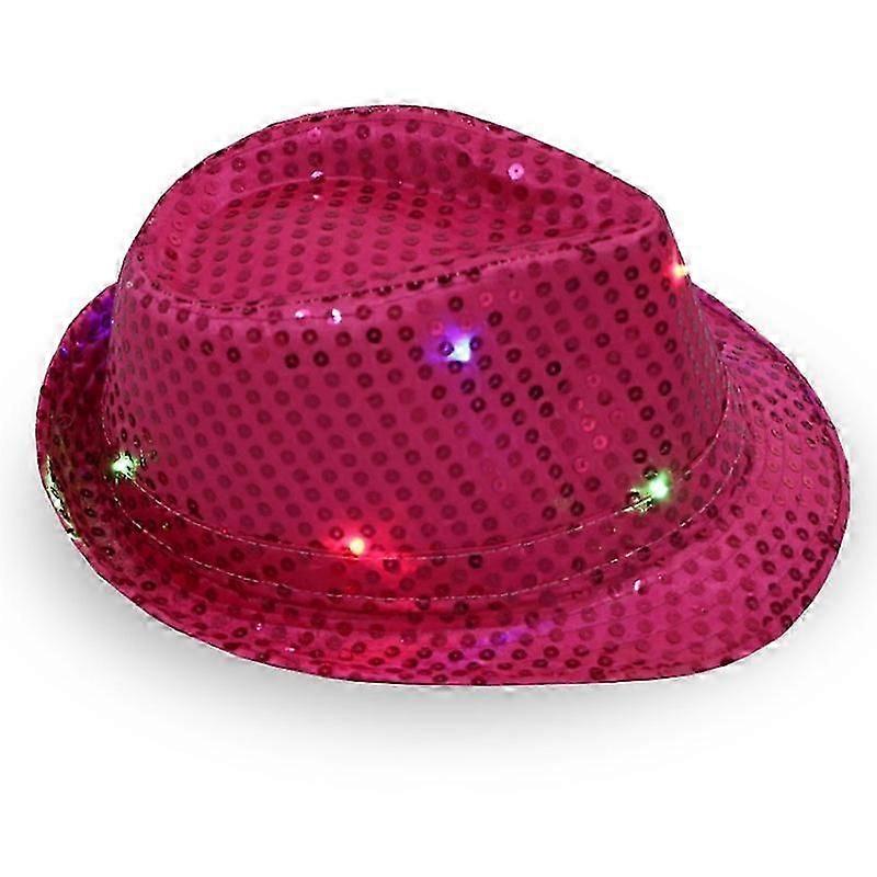Adult 9 -color LED lamp sequins Performance Jazz cap (rose Red) 1 pieces