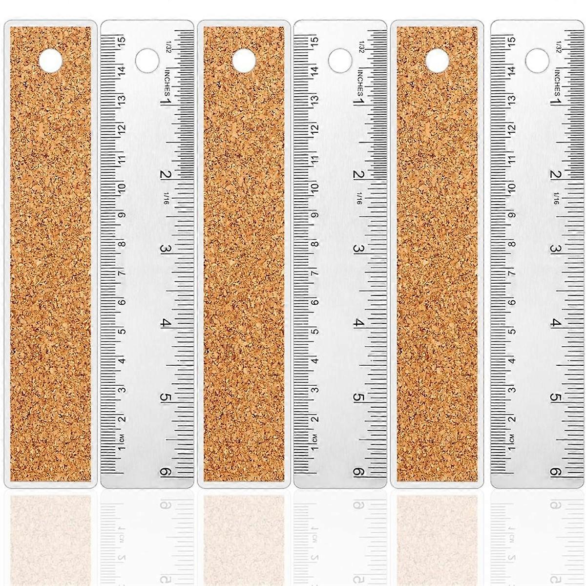 3Pcs Cork Backed Ruler,6 Inch Metal Ruler,Non Slip Metal Ruler with Cork Backing, Straight Edge Rul