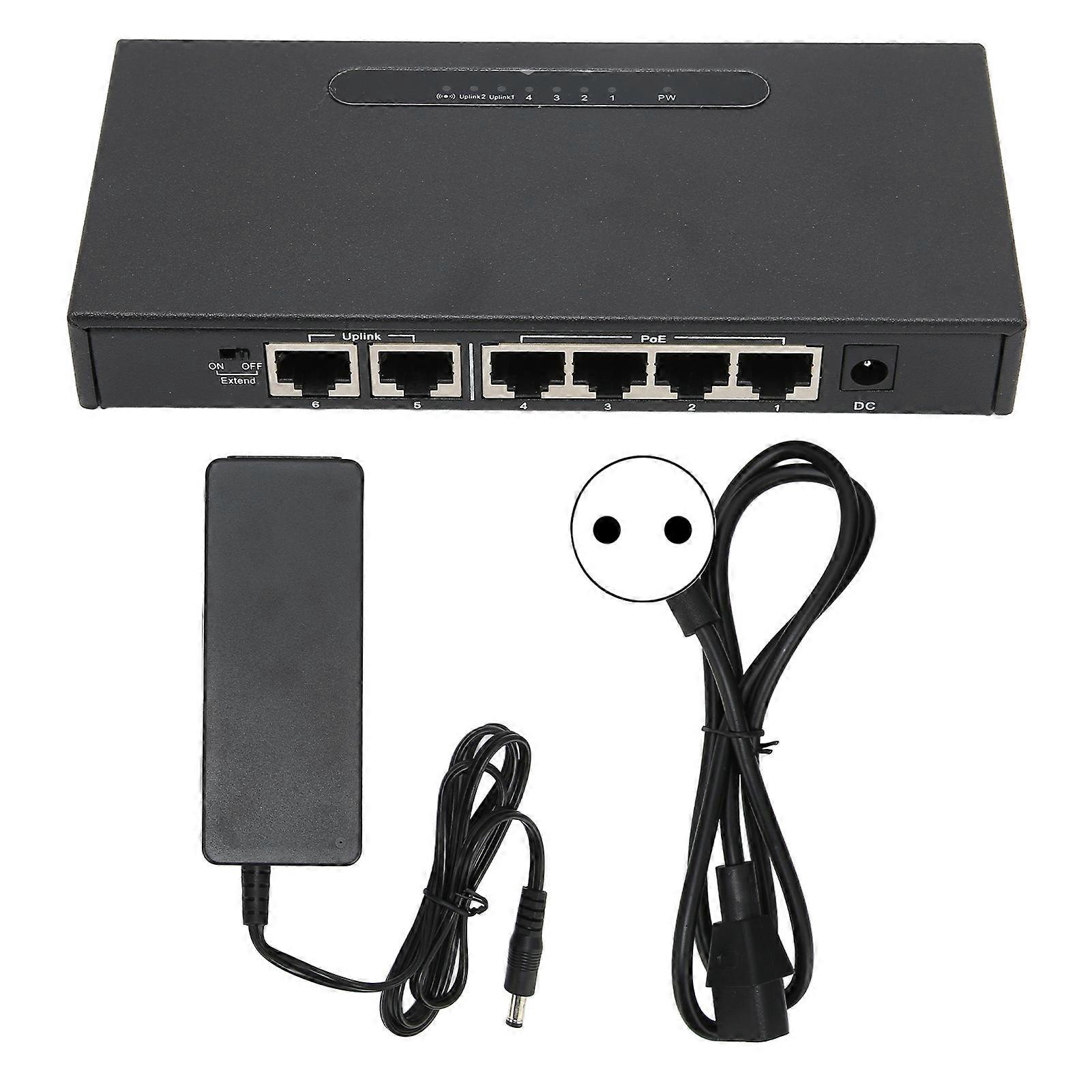 6 Port PoE Switch 250m Distance Intelligent Current Detection Metal Shell 10/100Mbps