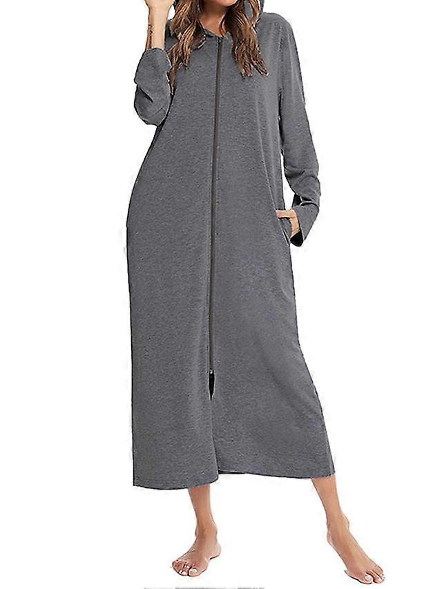 Women's Casual Midi Shift Dress With Pockets - Solid Color Hooded Lounge Wear
