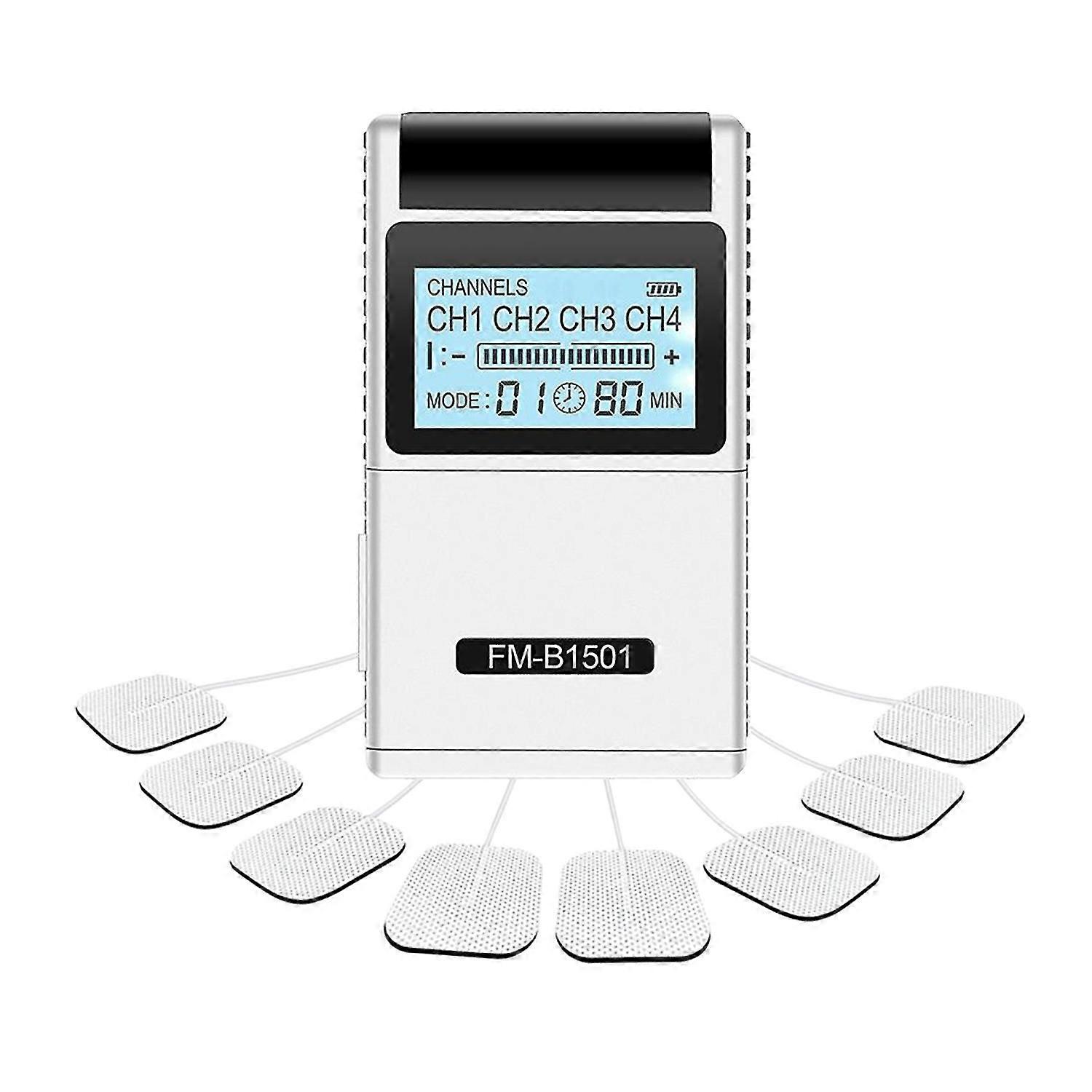 TENS EMS Muscle Stimulator 15 Modes & 4 Outputs 8 Pads for Natural Pain Relief Electric Pulse Impuls