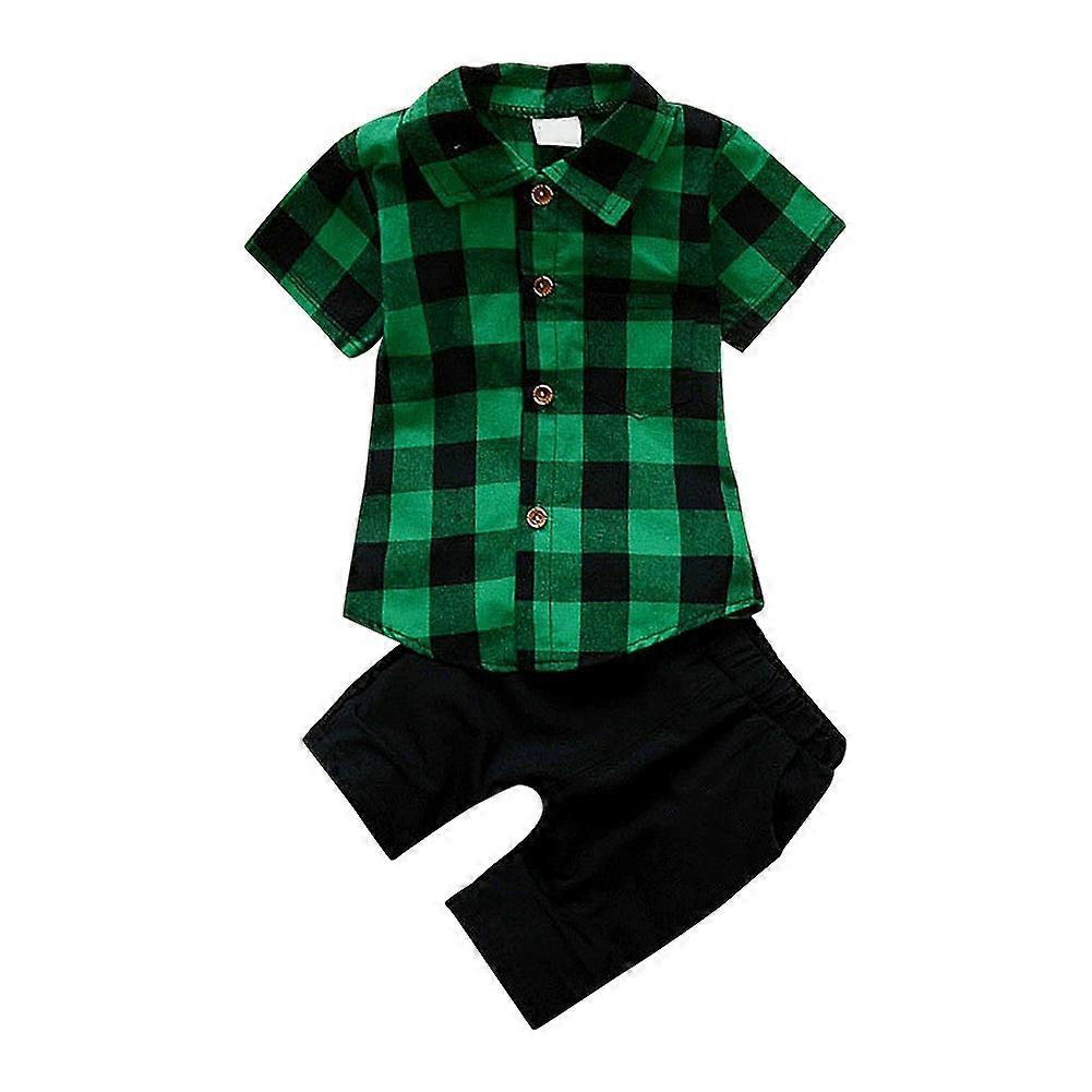 Children's Plaid Shirt Summer Short Sleeve Shirt Shorts Outfit