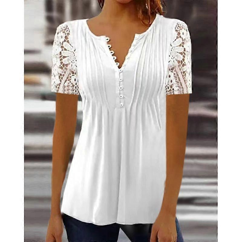 YYFS Women's Fashion Casual Summer Spring Solid Color Print Short Sleeve V-Neck Blouses & Shirts
