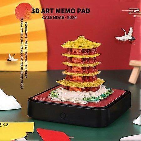 3D Yellow Crane Tower Calendar Memo Pad with Lights, 2024