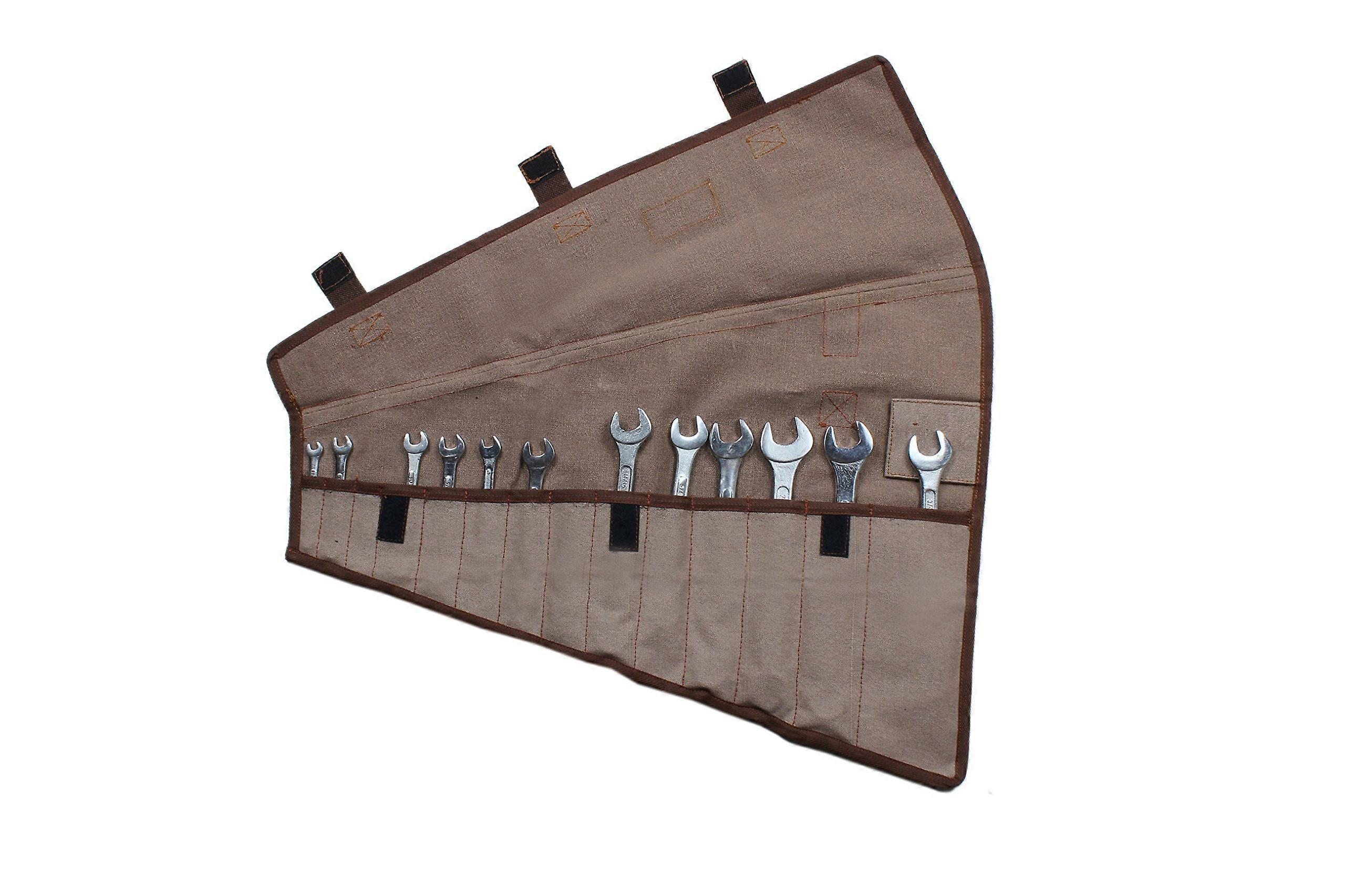 14-Pocket Tool Roll With One-Touch Closure, Cotton Duck Canvas Tool Roll Organizer For Mechanic Tools