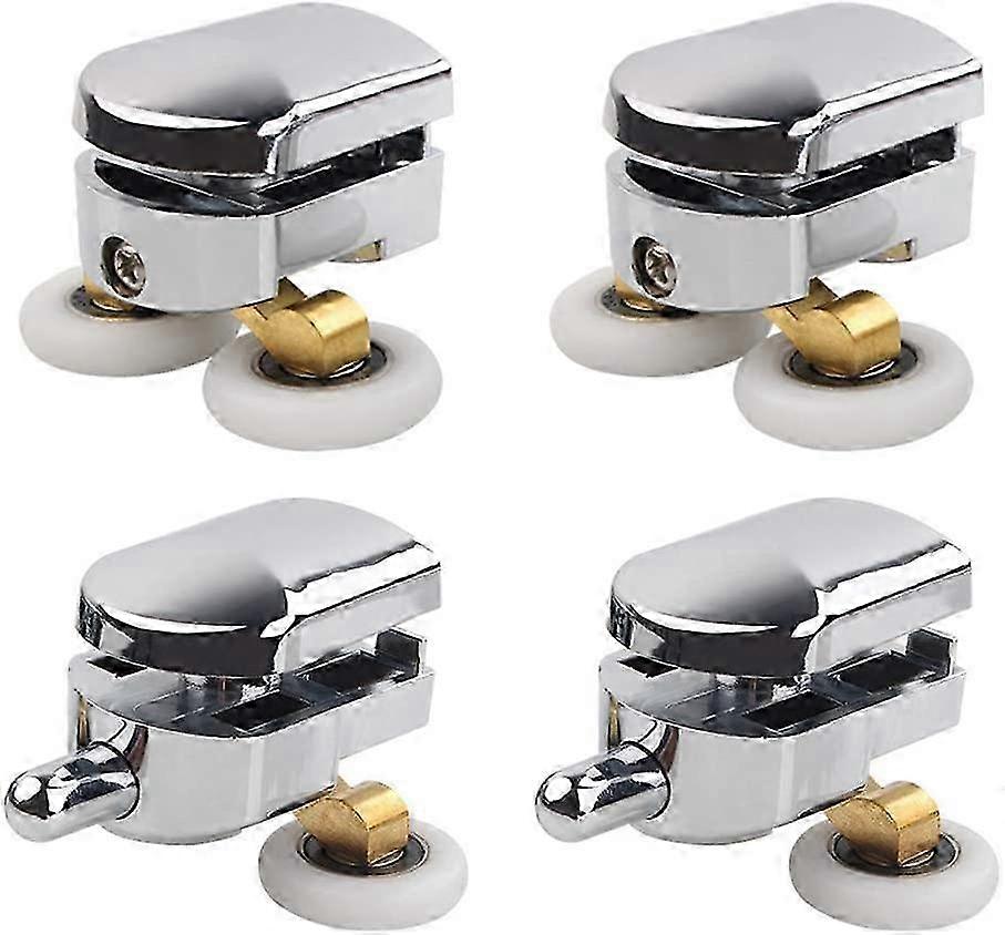 Sliding Door Rollers, 4 - Piece Set, Heavy - Duty, Chrome - Plated Finish, with Smooth - Rolling White Wheels and Brass Components