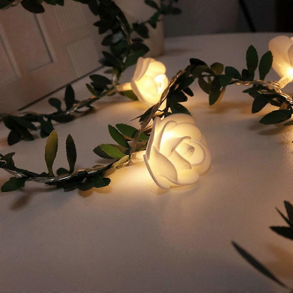 Solar Simulation Green Leaf Rattan Rose Flower Vine LED Light String Garland Decoration 3m 20 LEDs