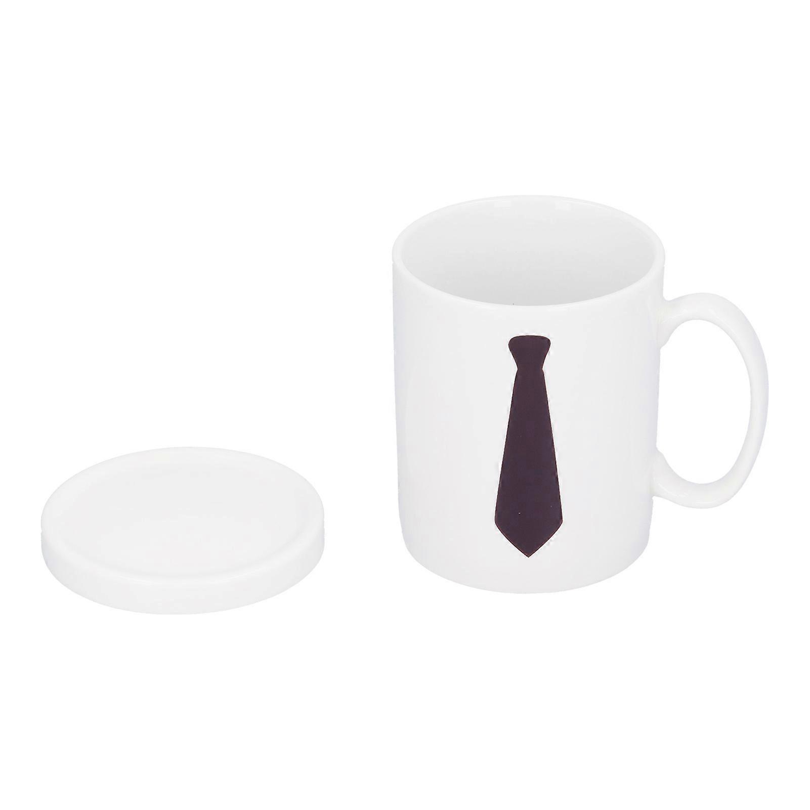Necktie Pattern Color Changing Thermo-Sensitive Coffee Mug with Lid for Home and Office Use, 11oz Ceramic Cup