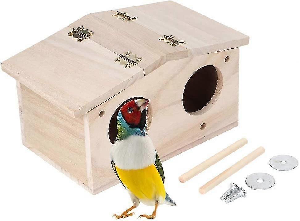 Cabane à oiseaux suspendue en bois, cabane à nids d’oiseaux avec toit ouvrable et poteau de repos