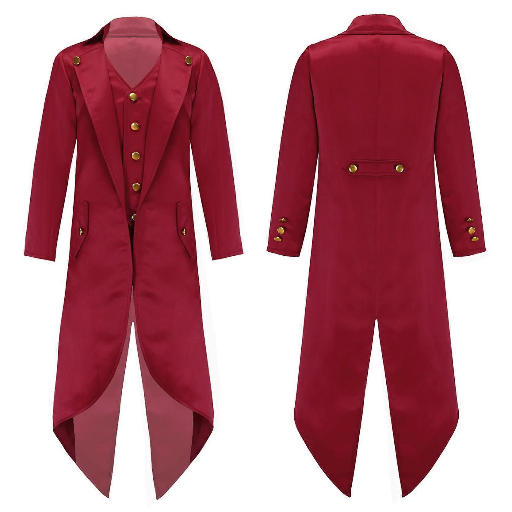 Kids Renaissance Steampunk Costumes Fake Two Piece Tailcoat Retro Gold Buttons Solid Color Victorian Jacket