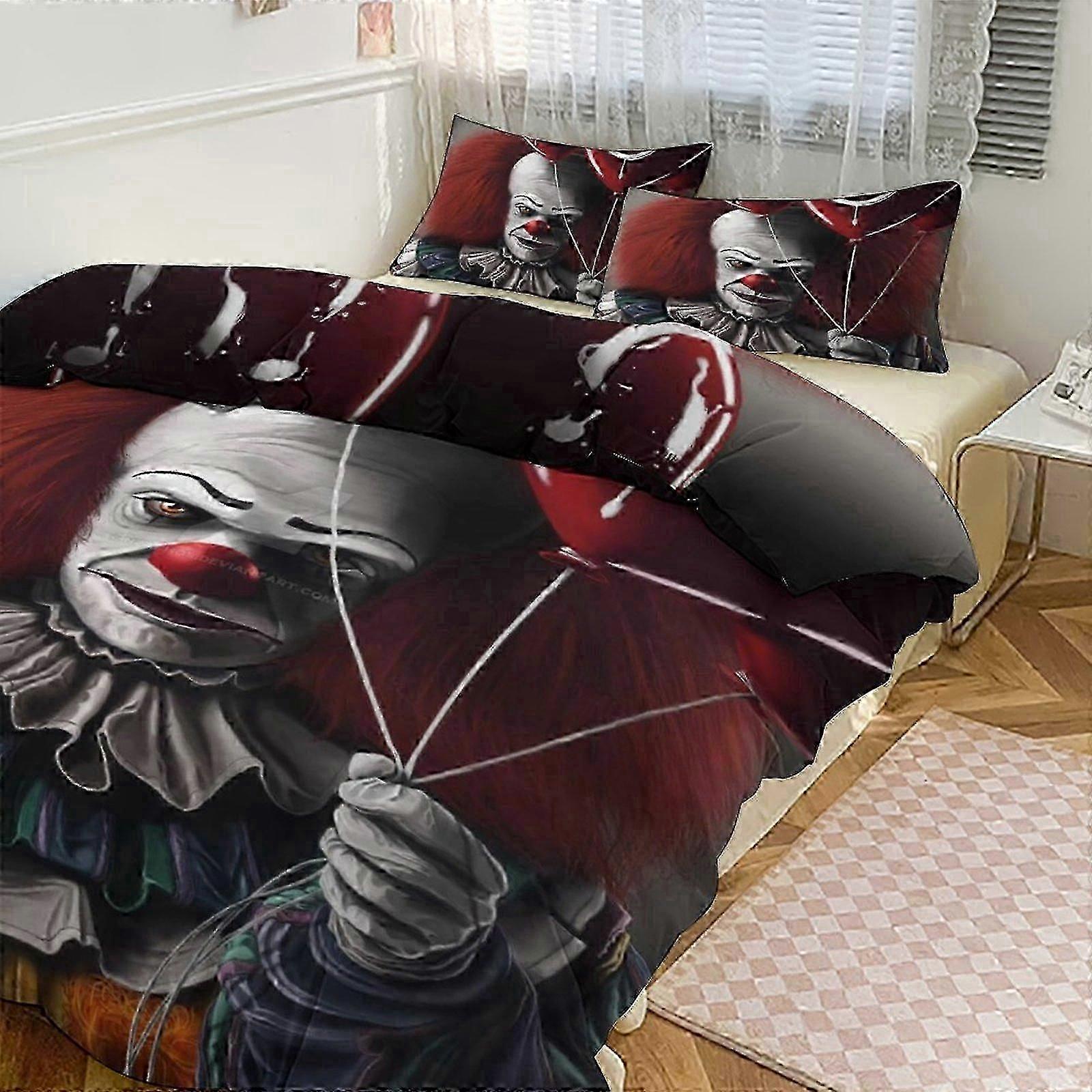 v1366 Lençóis de Cama com Estampa Pennywise Conjunto de Cama Padrão Conjunto de Edredom Cove3 Peças Capa de Colcha e Fronhas para Mulheres Homens Adolescentes (1 Capa de Edredom e 2 Pil