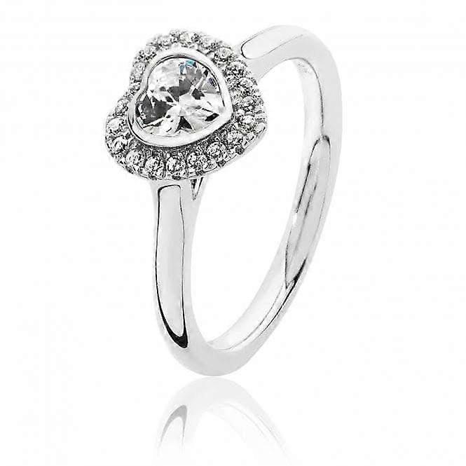 Silver & Co Small Bezel Set Heart Shape Halo Style Cubic Zirconia Ring SRG0017CZ