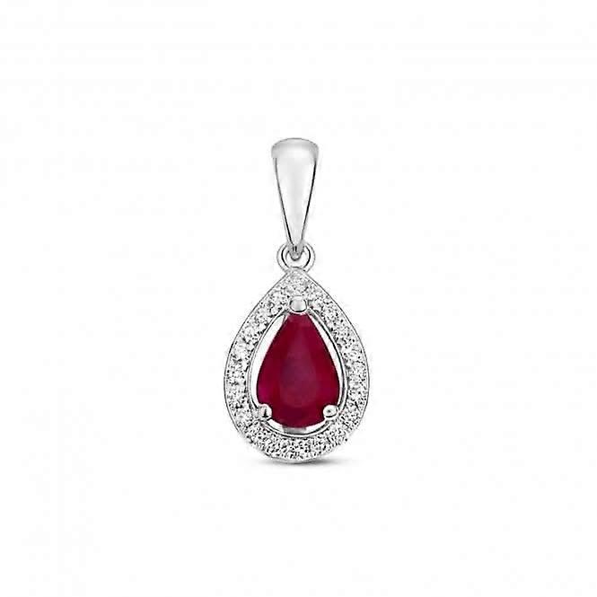 Diamond And Ruby Halo Pear Pendant PD239WR