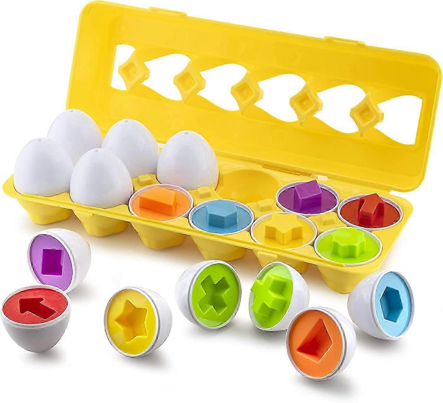 Shape and Color Matching Eggs - Easter Egg Toys - Perfect for Toddlers Toys - Great for Color and Shape Recognition Development - 12 Shaped Eggs
