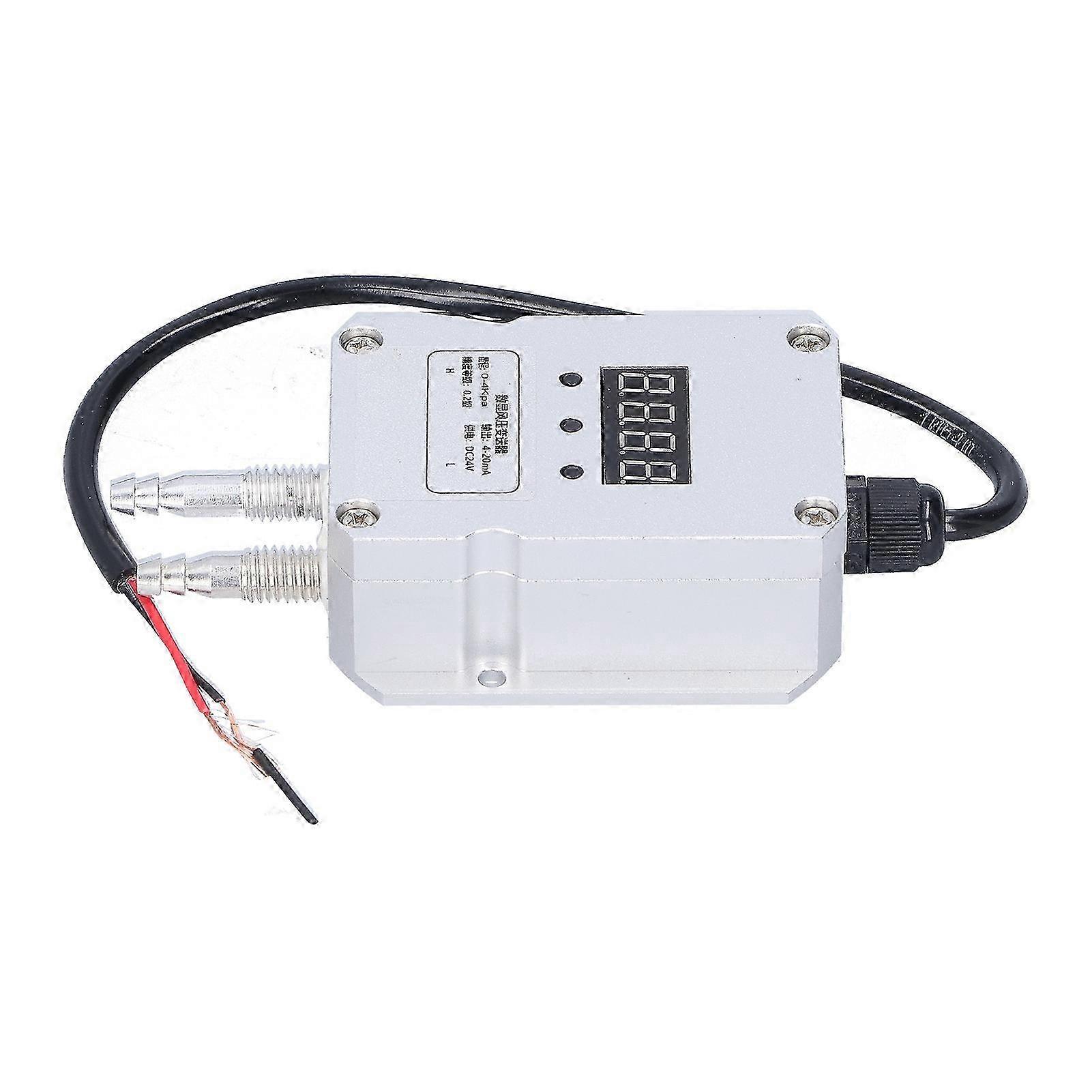 Wind Pressure Transmitter Silver Digital Display Differential Sensor 4-20mA DC 24V0-4Kpa