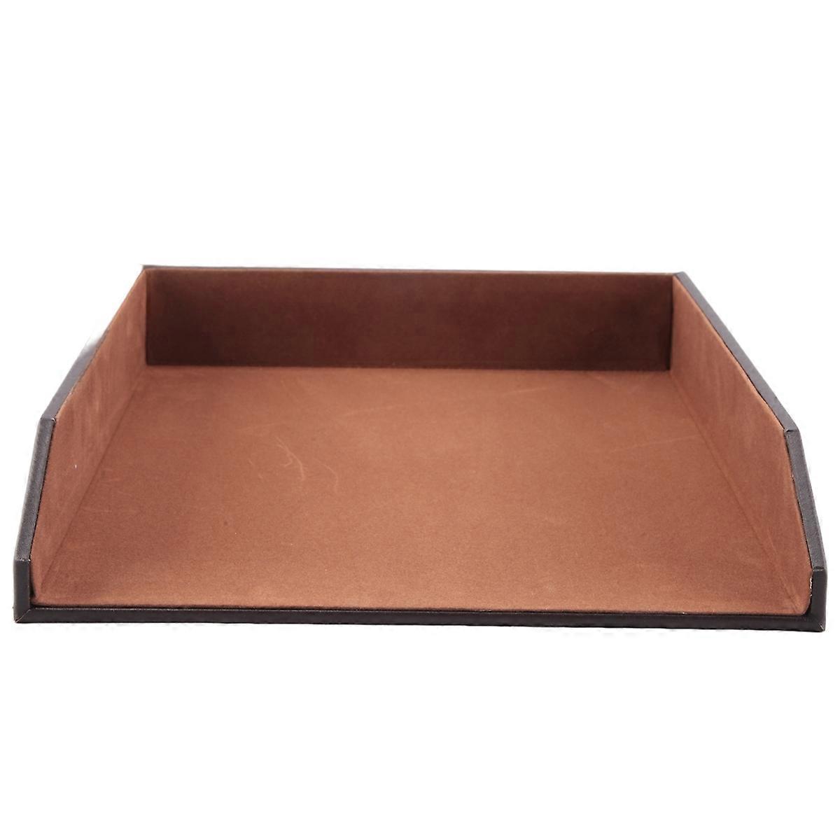 PU Leather Collection Letter Tray Desk Stackable Office File (Brown)
