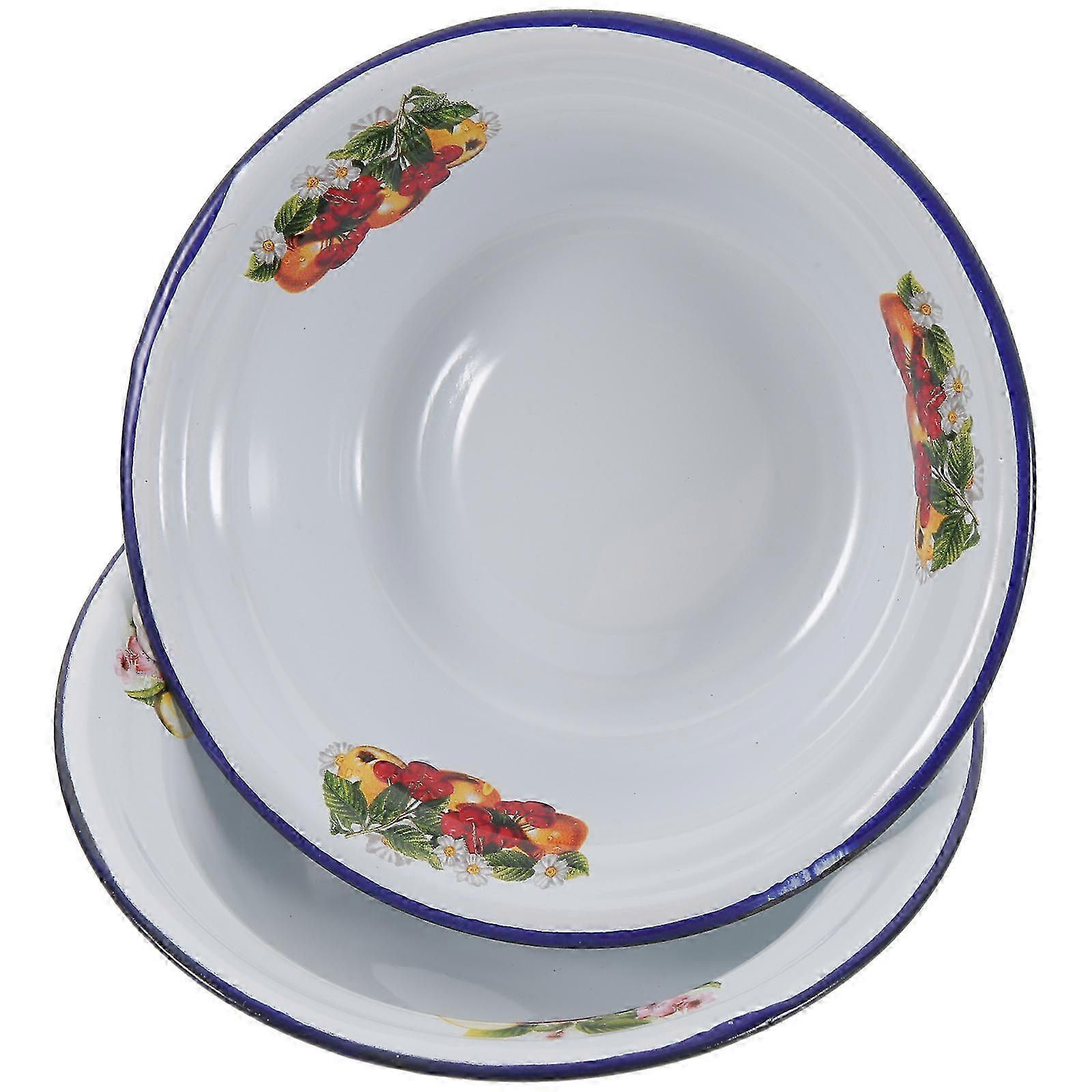 2pcs Retro Enameled Basin Thickened Soup Cake Vegetable Basin Kitchen Supplies