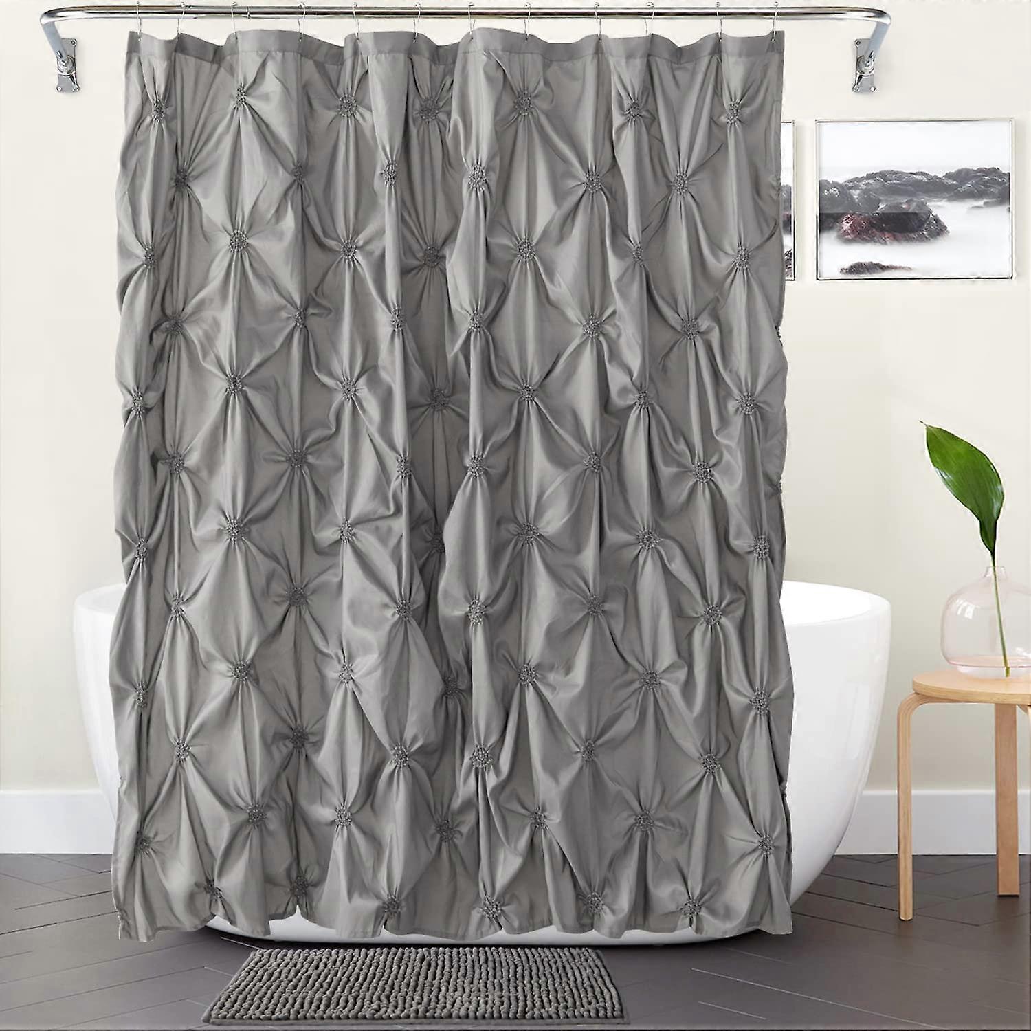 2 Piece Shower Curtain Sets Multilayer Farmhouse Style Dark Gray 72 X 72 Inches With 12 Hooks Included