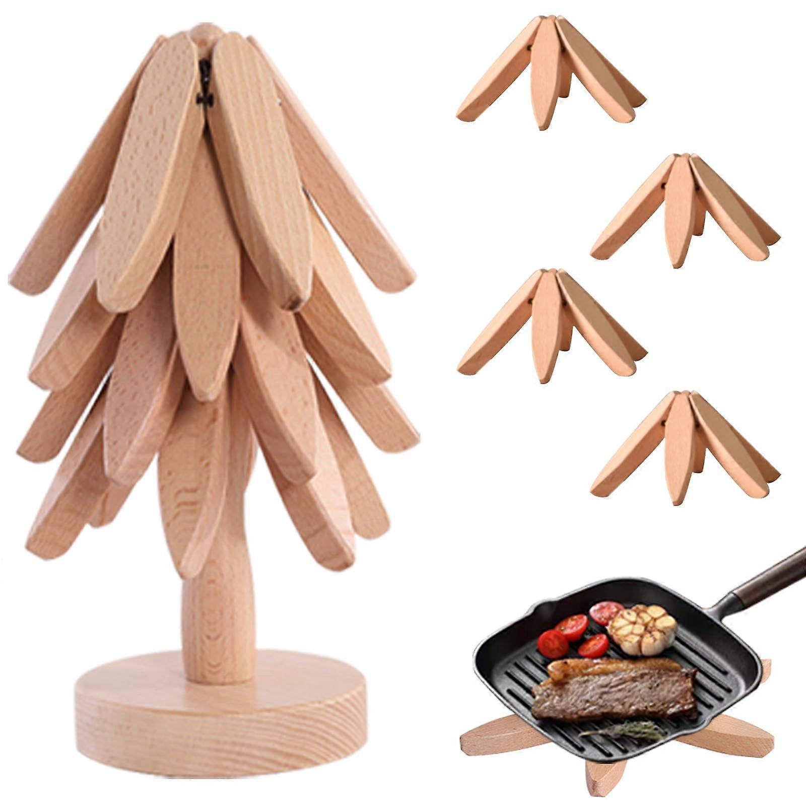 4 Trivets Wooden Trivet Set for Hot Pots and Pans Coasters Beech Size 4