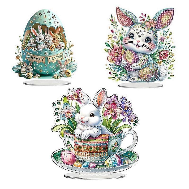 Diamond Art Painting Desktop Ornament Easter Handmade Double-Sided Pattern Diamond Art Decorated Tabletop Ornaments