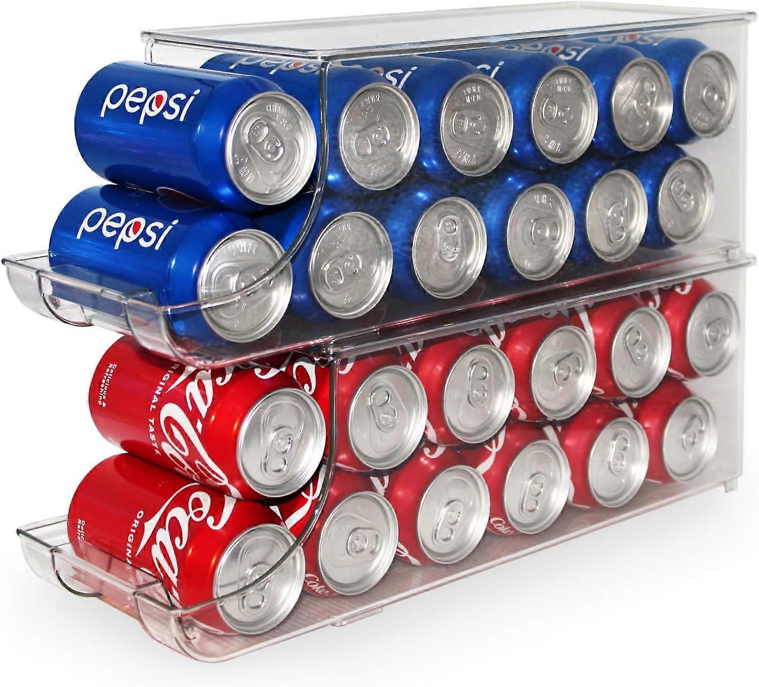 Soda Can Organizer with Lids, Stackable Clear Can Dispenser for Fridge and Kitchen Storage, Holds 12 Cans Each